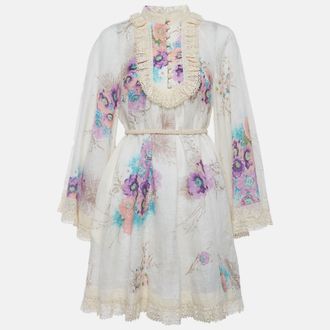 Zimmermann Cream Floral Print Lace Trim Jude Swing Dress