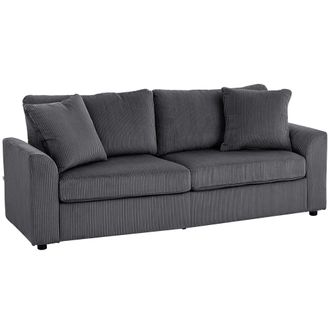 HOMCOM 212 Cm Upholstered Jumbo Cord Sofa Couch With Spring Cushion - Grey | TJ Hughes