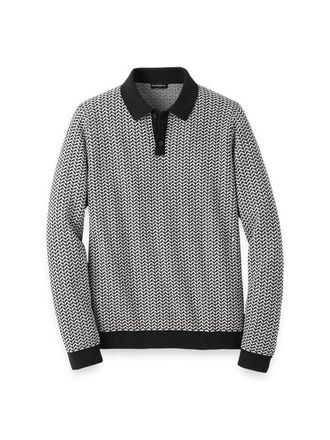 Paul Fredrick Cotton Three-button Polo in Black/ivory at Nordstrom, Size Xx-Large