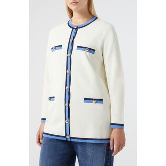 Marina Rinaldi Melk Contrast Trim Cotton Blend Cardigan in Ivory at Nordstrom, Size X-Large