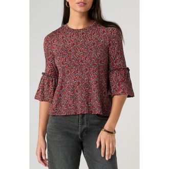Liverpool L.A. Bell Sleeve Top in Red/black Multi at Nordstrom, Size X-Small