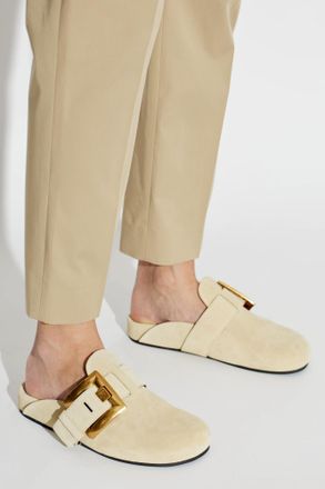 Balmain Suede Slides, Womens, Beige