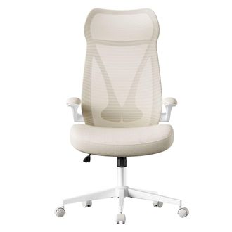 Songmics Silla de escritorio con reposacabezas de malla beige y blanco