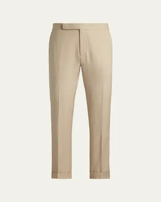 Ralph Lauren Purple Label Mens Silk and Linen Straight Leg Flat-Front Trousers