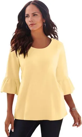 Roaman's Plus Size Cotton Ultimate Bell Sleeve Tee in Banana at Nordstrom, Size 16