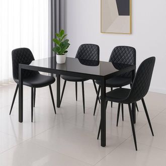 Kosy Koala Black Glass Table Set With 4 Black Chairs Home Dining Furniture
