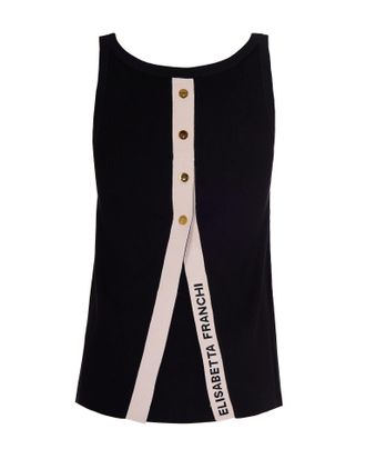 Elisabetta Franchi Jacquard Logo Viscose Tank Top - Black