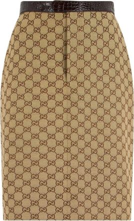 Gucci Falda L&aacute;piz con Monograma - Skirts - Mujer - Beige - M