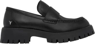 Windsor Smith Schoenen, Dames, Zwart, 40 EU, Zwarte leren instappers met dikke zool