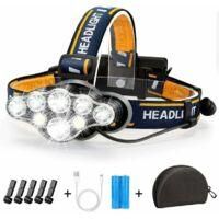 OEM Linterna Frontal Led Recargable, Ultra Potente Con 8 Led Y 18000 L&uacute;menes, Resistente Al Agua Y Ligera, Perfecta Para Acampar, Pescar, Espeleolog&iacute;a, Co