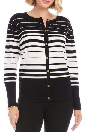 Karen Kane Stripe Cardigan in Black/Off White at Nordstrom, Size X-Large