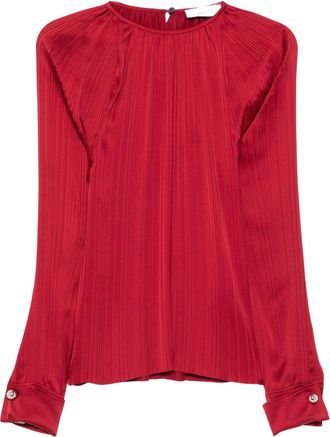 Lanvin Ruby Red Charmeuse Pleated Top With Buttoned Cuffs