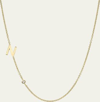 Zoe Lev Jewelry 14k Gold Asymmetrical Initial and Bezel Diamond Necklace