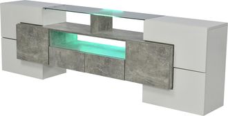 STILVORA Mueble Tv Con 6 Puertas, 2 Cajones Y Led Multicolor, Frontal Brillante, En Mdf, 200&times;35&times;60 Cm, Gris