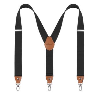 Alizeal Mens 3.5cm Wide Y Shape Braces with 3 Swivel Hooks Leather Joint Heavy Duty Adjustable Suspenders, Black