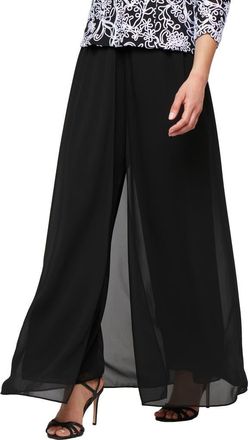 Alex Evenings Wide Leg Pants with Mesh Skirt Overlay in Black at Nordstrom, Size X-Large