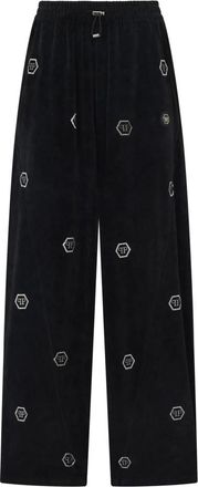 Philipp Plein Broeken, Dames, Zwart, XS, Chenille Skater Fit Trainingsbroek Monogram Strass