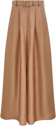 Zimmermann Wide Leg Pant - Dames - Wijde Broeken - Bruin - M - Leer - Broeken