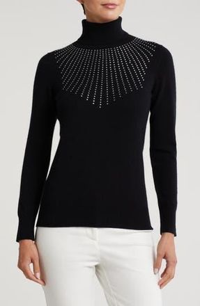 Sofiacashmere Turtleneck Starburst Cashmere Sweater in Black at Nordstrom Rack, Size X-Large