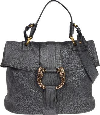 Bulgari Leoni Top Handle Leather Gray Leather Handbag (Pre-Owned)