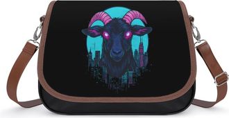 Generic Funny Goat with Neon Eye Crossbody Bags for Women Fashion Leather Shoulder Handbags With Adjustable Strap