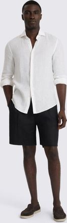 Moss Black Linen-Blend Shorts