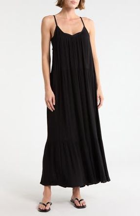 Boho Me Tiered Gauze Cover-Up Midi Dress in Black at Nordstrom Rack, Size X-Large
