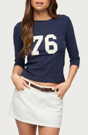 Edikted 76 Stretch Cotton Graphic T-Shirt in Navy at Nordstrom, Size X-Large