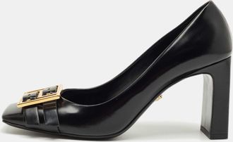 Versace Black Leather Block Heel Pumps