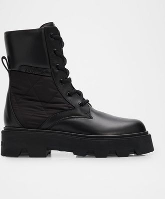 Moncler Aurea Quilted-Inset Leather Ankle Boots