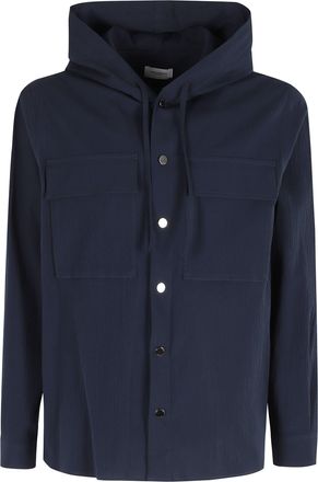 Paolo Pecora Blue Hooded Button-Cuffs Cotton-Blend Casual Shirt
