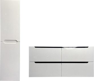Vente-Unique Mueble de ba&ntilde;o flotante con doble lavabo encastrable y columna - Blanco - 120 cm - SELITA