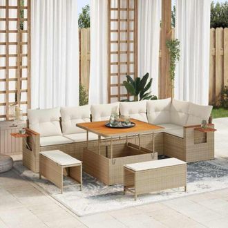 vidaXL Vidaxl - Conjunto De Sof&aacute; De Jard&iacute;n Con Coj&iacute;n 9 Pcs Beige Y Crema
