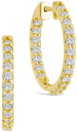 Sterling Forever Constance Cubic Zirconia Inside Out Hoop Earrings in Gold at Nordstrom, Size 0.75