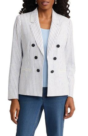 Jones New York Stripe Faux Double Breasted Linen Blend Jacket in Natural White/Light Sapphire at Nordstrom, Size X-Large P