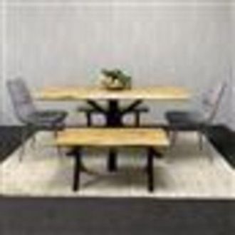 Kosy Koala Kosy Koala Dining Table Set with 2 Benches and 2 Grey Velvet Chairs Stylish Dining Room Furniture