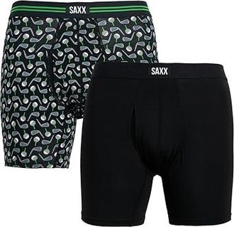 Saxx Underwear Vibe Xtra Soft Comfort Boxer Brief Fly 2-Pack Mens Underwear Back Nine/Black : 2XL, Elastane/Viscose