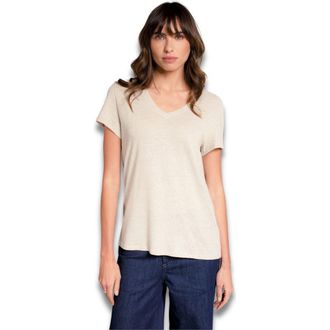 Celtic & Co. Relaxed V-Neck Linen Blend T-Shirt in Undyed Ecru at Nordstrom, Size 10