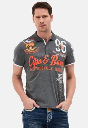 Cipo & Baxx Poloshirt CIPO & BAXX, Herren, Gr. 4XL, anthrazit, Jersey, Obermaterial: 95% Baumwolle, 5% Elasthan, bedruckt, regular fit h&uuml;ftlang, Rundhals, Shirts 