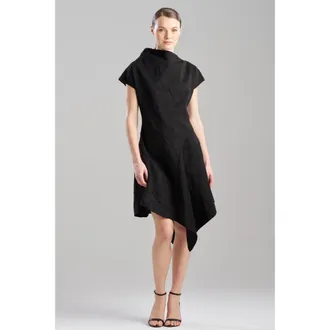 Natori Embroidered Faux Suede Assymetric Hem Dress in Black at Nordstrom, Size 10
