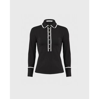 Anne Fontaine Womens Shirt Faustine Black Designer Long Sleeve Shirt In Cotton Poplin With Pointed Collar at Nordstrom, Size 36 Eu