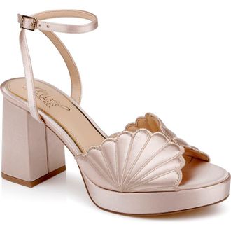 Badgley Mischka Paola Ankle Strap Platform Sandal in Dark Beige Satin at Nordstrom, Size 8.5