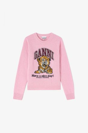 Ganni Pink Graphic Wool Sweater - Size XXS