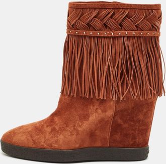 Le Silla Brown Suede Fringe Wedge Ankle Boots