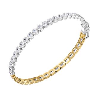 Diamond2Deal 14k Two-tone Gold 6.5 Carat Round & Radiant Cut Lab Grown Diamond Bangle Bracelet 7