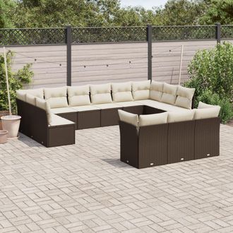 vidaXL Set De Sof&aacute;s De Jard&iacute;n Con Cojines 13 Piezas Rat&aacute;n Pe Marr&oacute;n Vidaxl