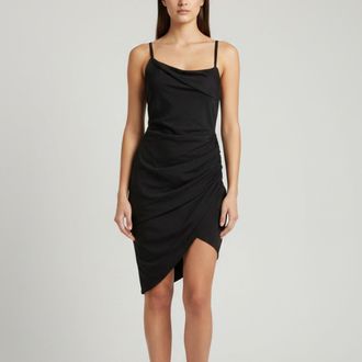 Jacquemus Le Raphia Black Crepe Draped Strappy Mini Dress