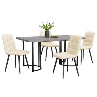 STILVORA Set Tavolo E Sedie Con 1 Tavolo Da Pranzo E 4 Sedie, Piedini Regolabili, Mdf, Metallo E Velluto, Grigio