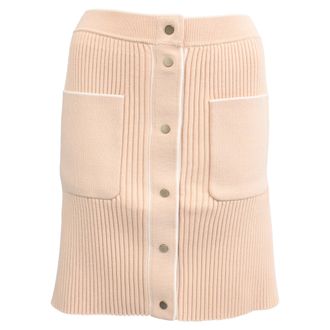 Maje Ribbed-Knit Mini Skirt in Beige Viscose