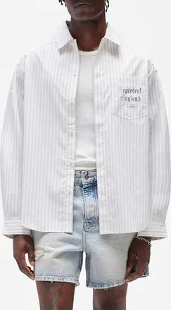 Represent Pinstripe Graphic Cotton Button-Up Shirt in Flat White at Nordstrom, Size Xx-Large
